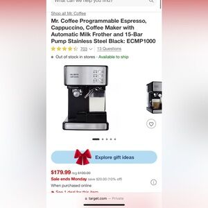 Mr. Coffee Programmable Espresso, Cappuccino,Coffee Maker Automatic Milk Frother